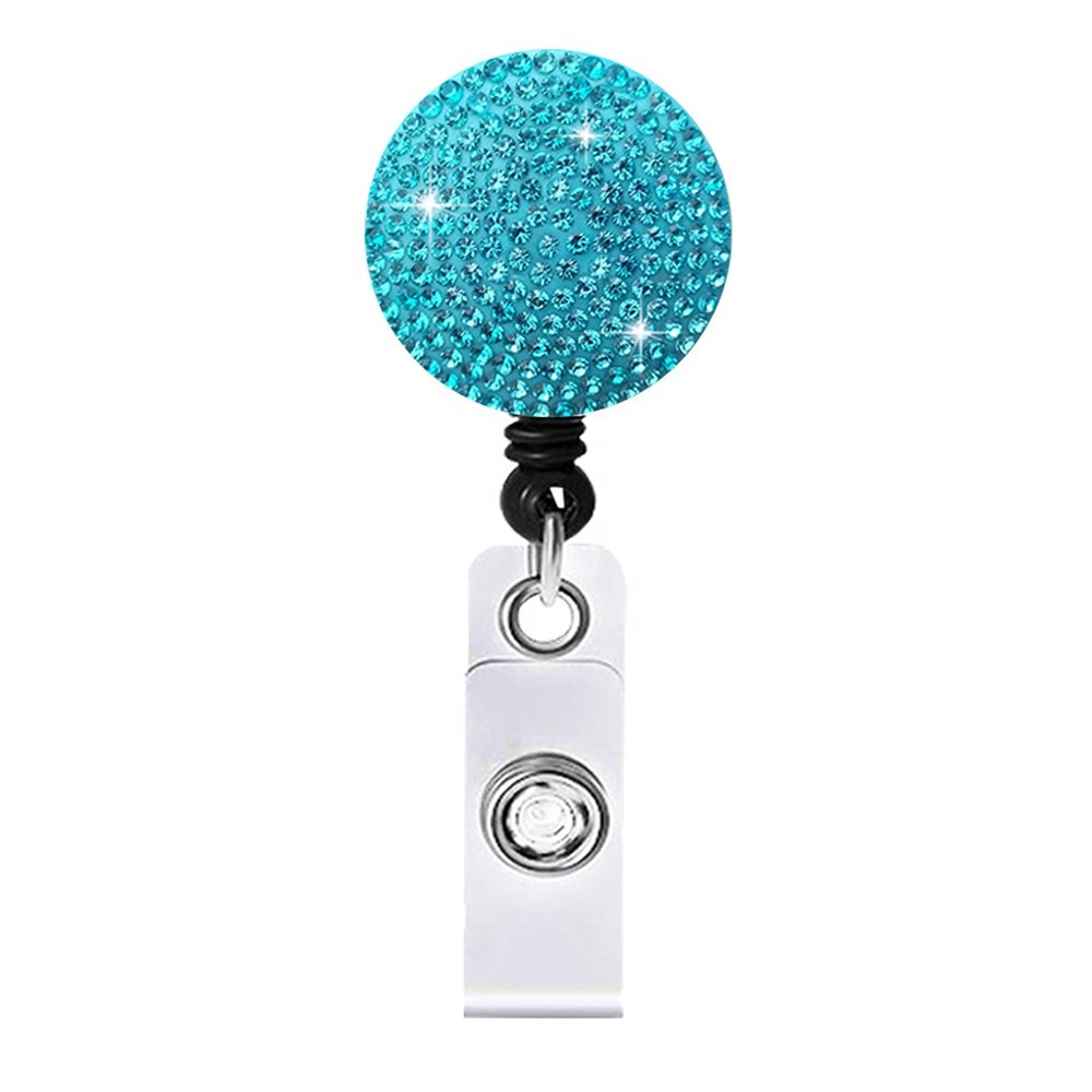 Mix Color Round Rhinestone Retractable Badge Holder Nurse Doctor Student Office Supply Decoration Badge Reel