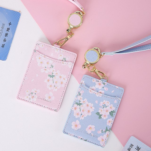 Hot sale Durable PU Leather ID Badge Name Card Holder With Double Stitches Neck Straps Lanyards