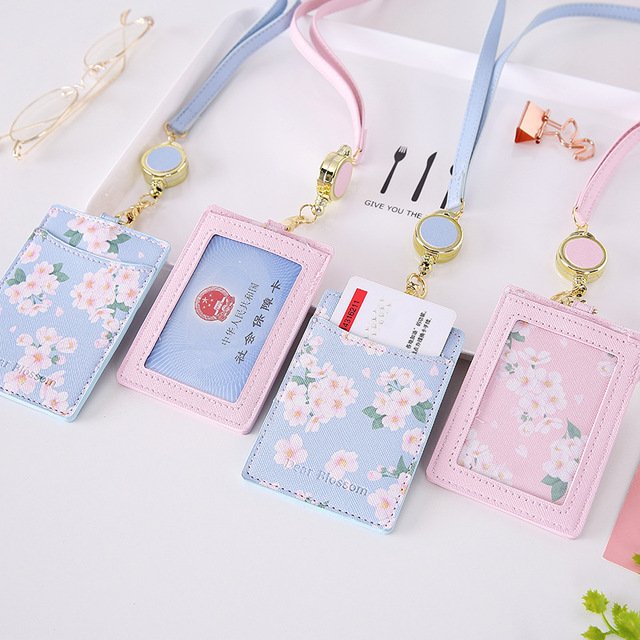 Hot sale Durable PU Leather ID Badge Name Card Holder With Double Stitches Neck Straps Lanyards