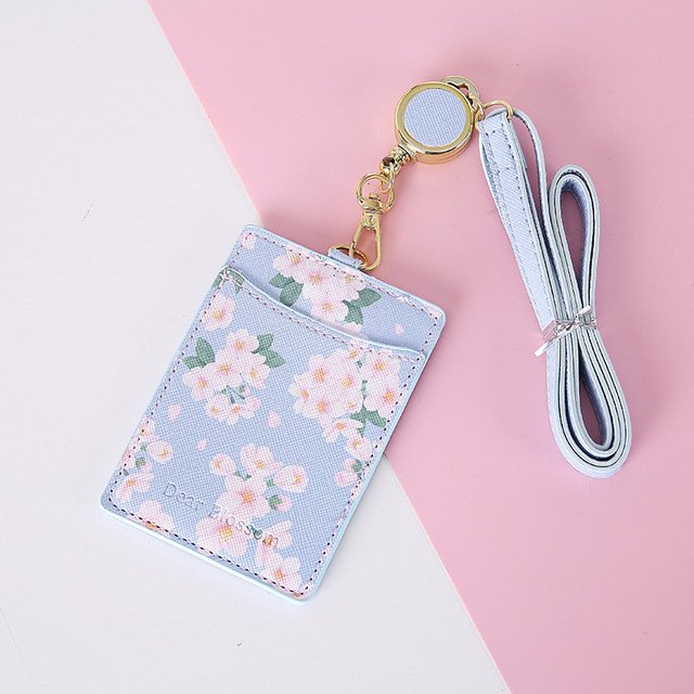 Hot sale Durable PU Leather ID Badge Name Card Holder With Double Stitches Neck Straps Lanyards