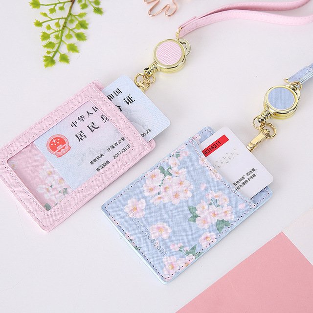 Hot sale Durable PU Leather ID Badge Name Card Holder With Double Stitches Neck Straps Lanyards