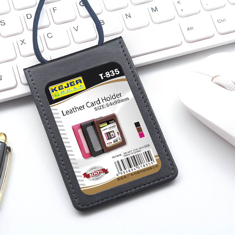 Factory Direct Premium Leather Credit Card Holder Business Card Holder With Lanyard ID Card Badge Holder