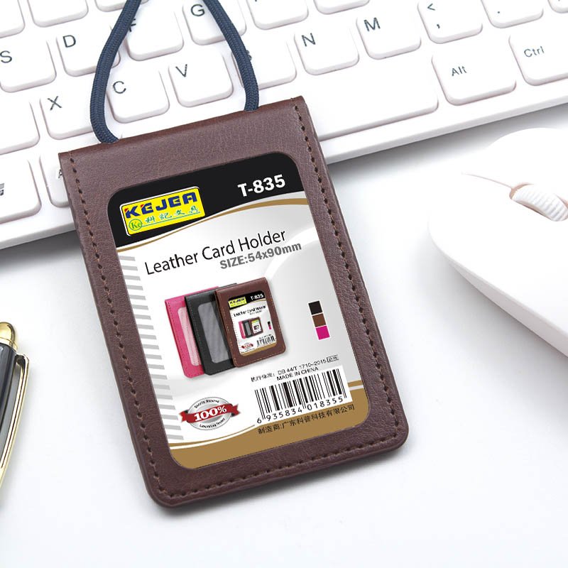 Factory Direct Premium Leather Credit Card Holder Business Card Holder With Lanyard ID Card Badge Holder