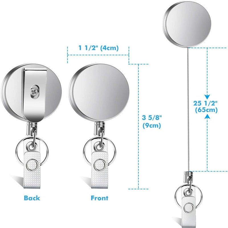 4cm Metal Retractable Key Chain Manufacturer Badge Reel with ID Card Holder Badge Reel Easy to Pull Buckle