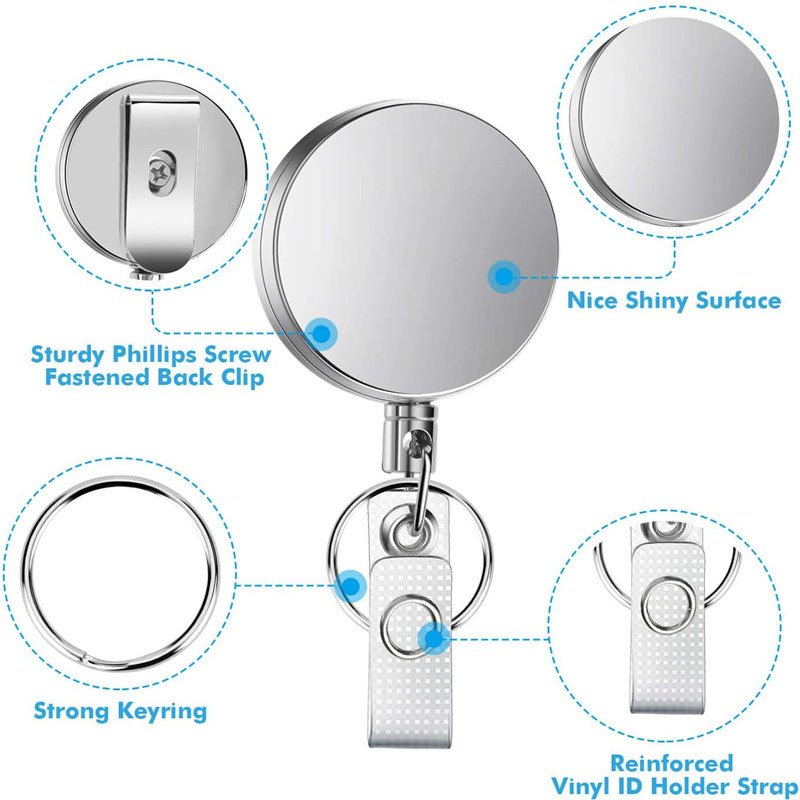4cm Metal Retractable Key Chain Manufacturer Badge Reel with ID Card Holder Badge Reel Easy to Pull Buckle