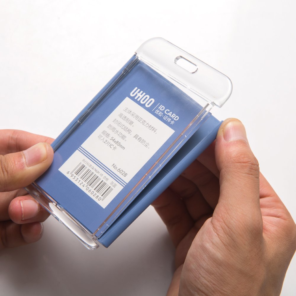 UHOO fashion high transparent waterproof vertical acrylic id card holder plastic office work Badge Holder