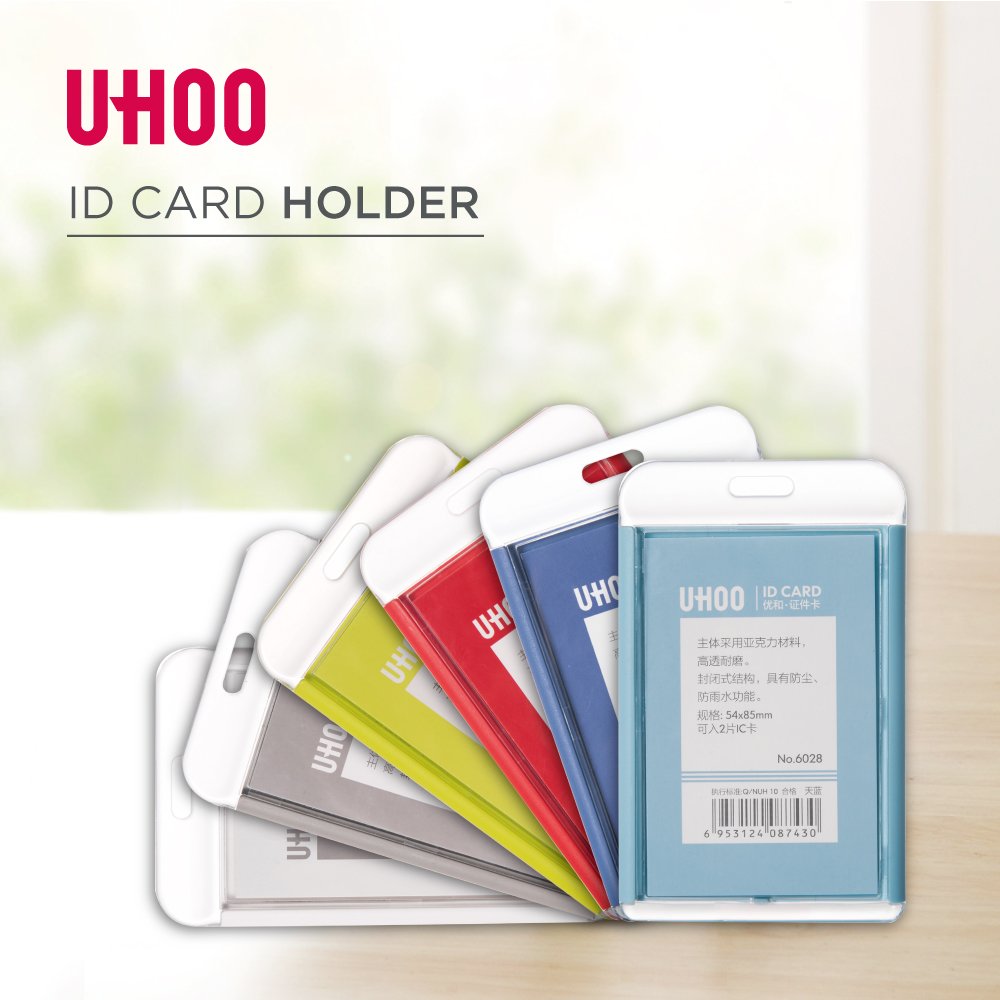UHOO fashion high transparent waterproof vertical acrylic id card holder plastic office work Badge Holder