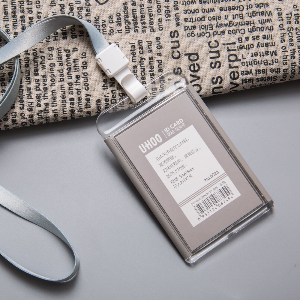 UHOO fashion high transparent waterproof vertical acrylic id card holder plastic office work Badge Holder