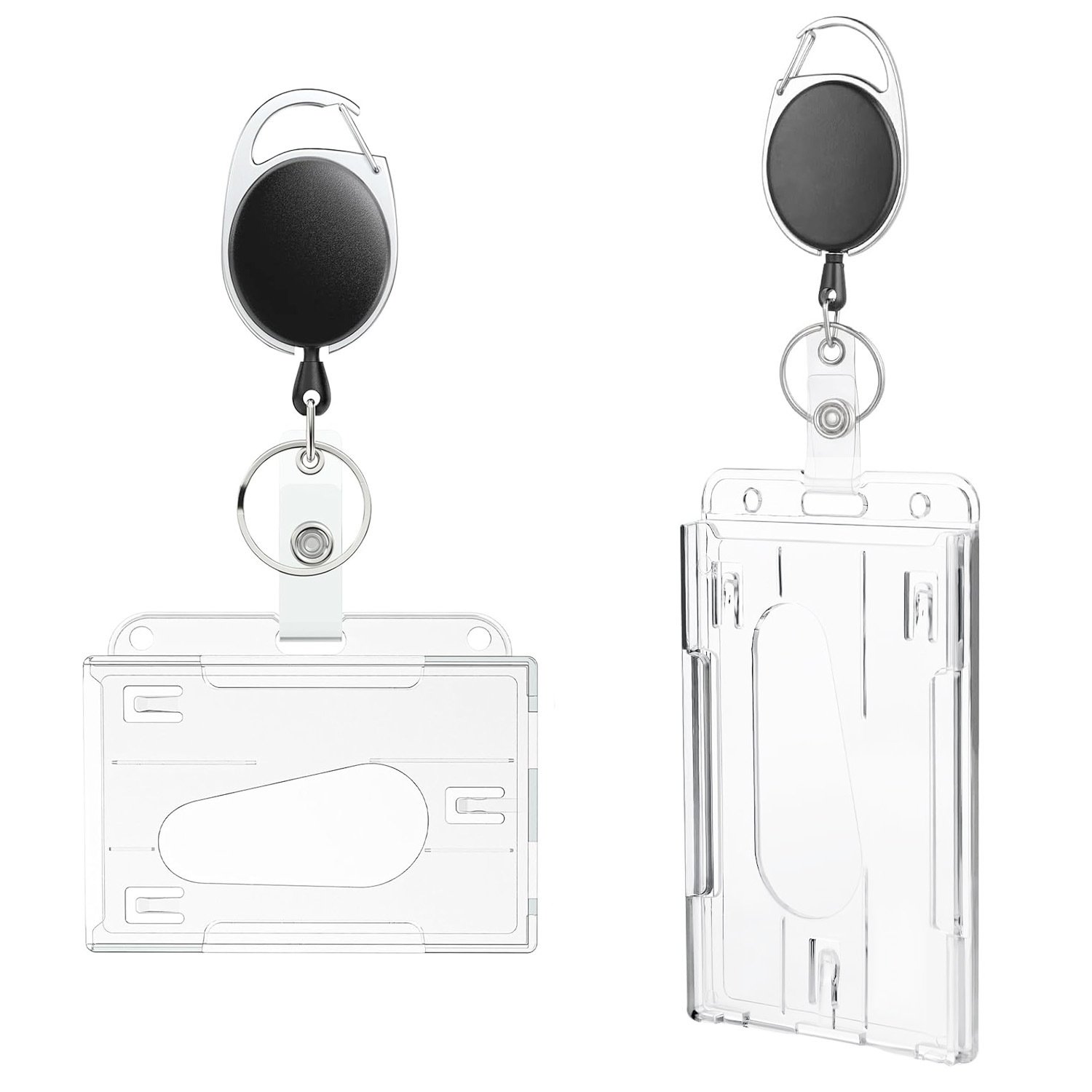 ID Badge Holder with Clip Badge Reels Retractable Heavy Duty Clear Id Card Vertical Lanyard Holder with Carabiner Badge Reel
