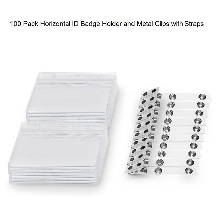 Badge Holders and Metal Clips Clear Name Tag ID Card Holder with Clip Waterproof ID Badge Holder with Metal Clips