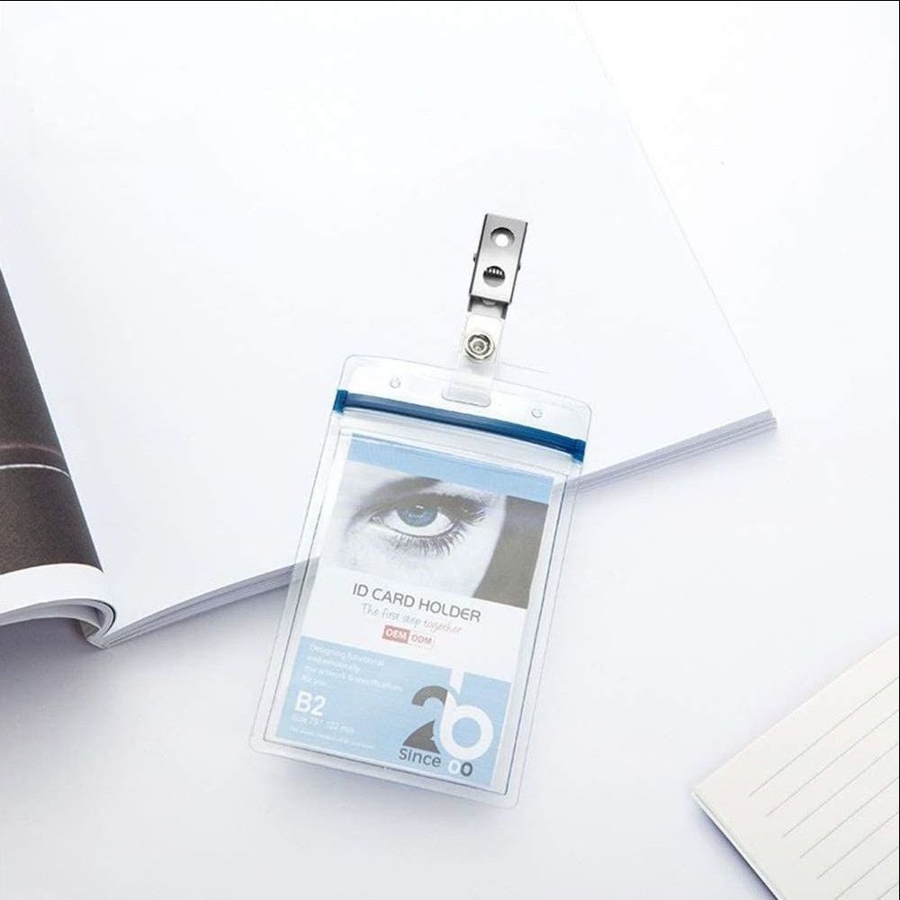Badge Holders and Metal Clips Clear Name Tag ID Card Holder with Clip Waterproof ID Badge Holder with Metal Clips