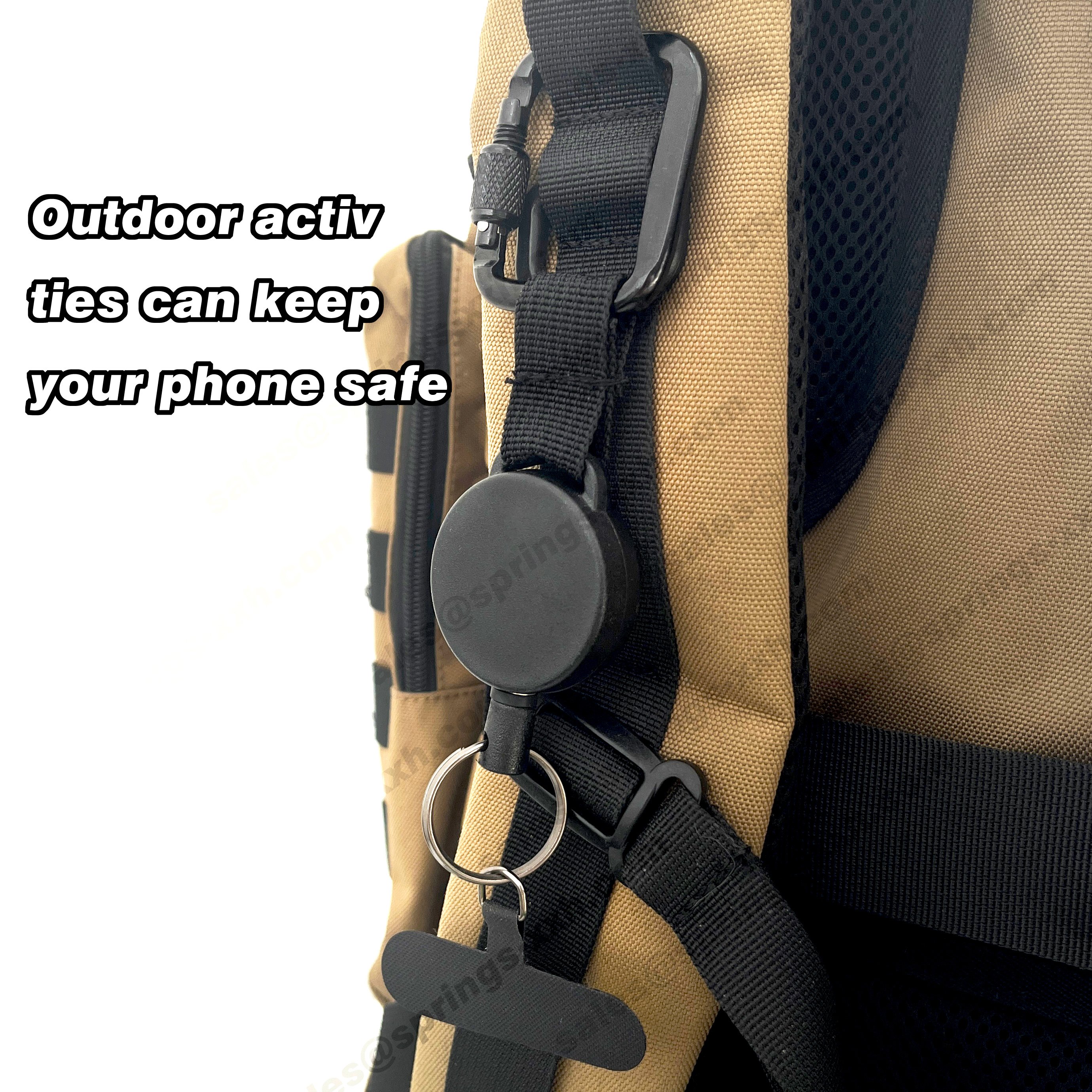 P-045 4CM Black Outdoor Heavy-duty Retractable Badge Reel with Heavy-duty Carabiner Keychain Cell Phone Holder