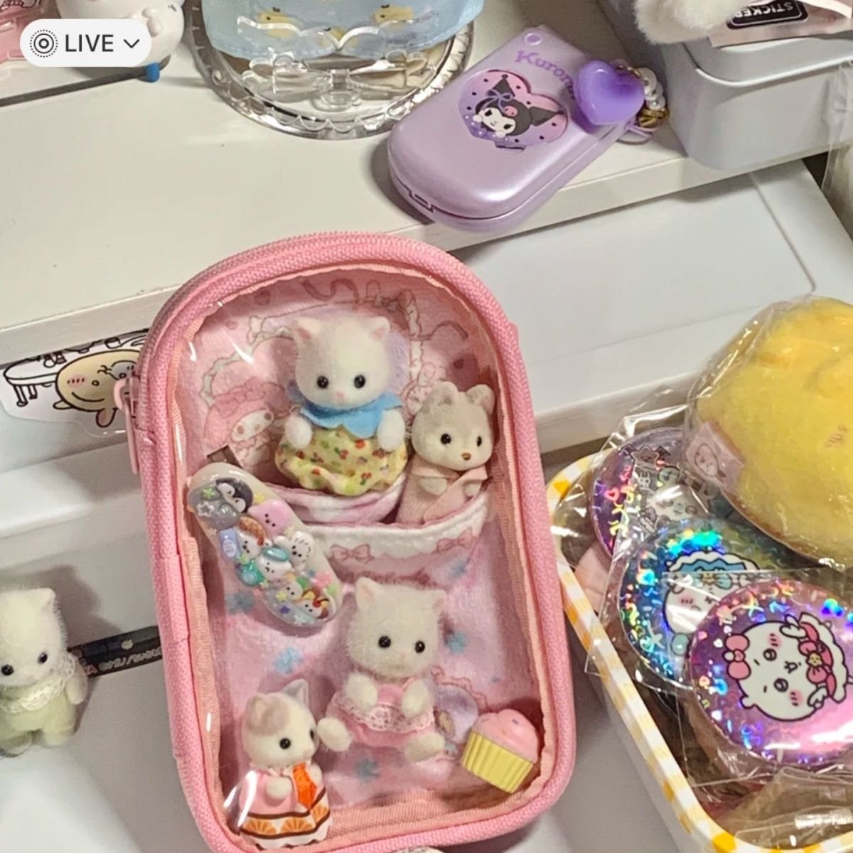 Kawaii Transparent PVC Storage Bag Cartoon Keychain Pendant Badge Itabag Mini Toy Doll Case Holder