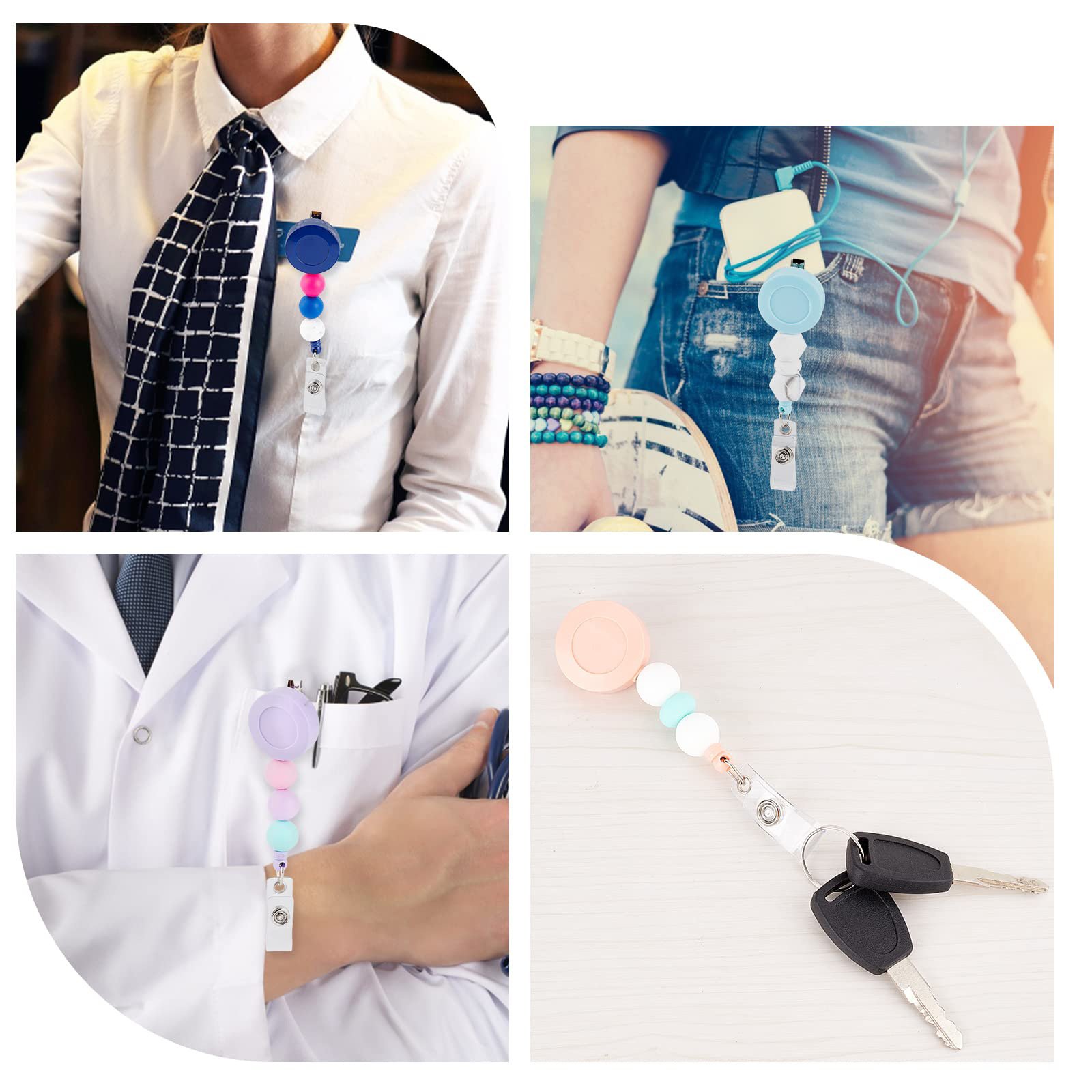 Factory Brand Work Keychain Silicone Beaded Easy-Pull Buckle Anti-Lost Features Telescopic Lanyard Chest Card ID