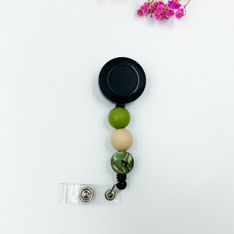 Factory Brand Work Keychain Silicone Beaded Easy-Pull Buckle Anti-Lost Features Telescopic Lanyard Chest Card ID