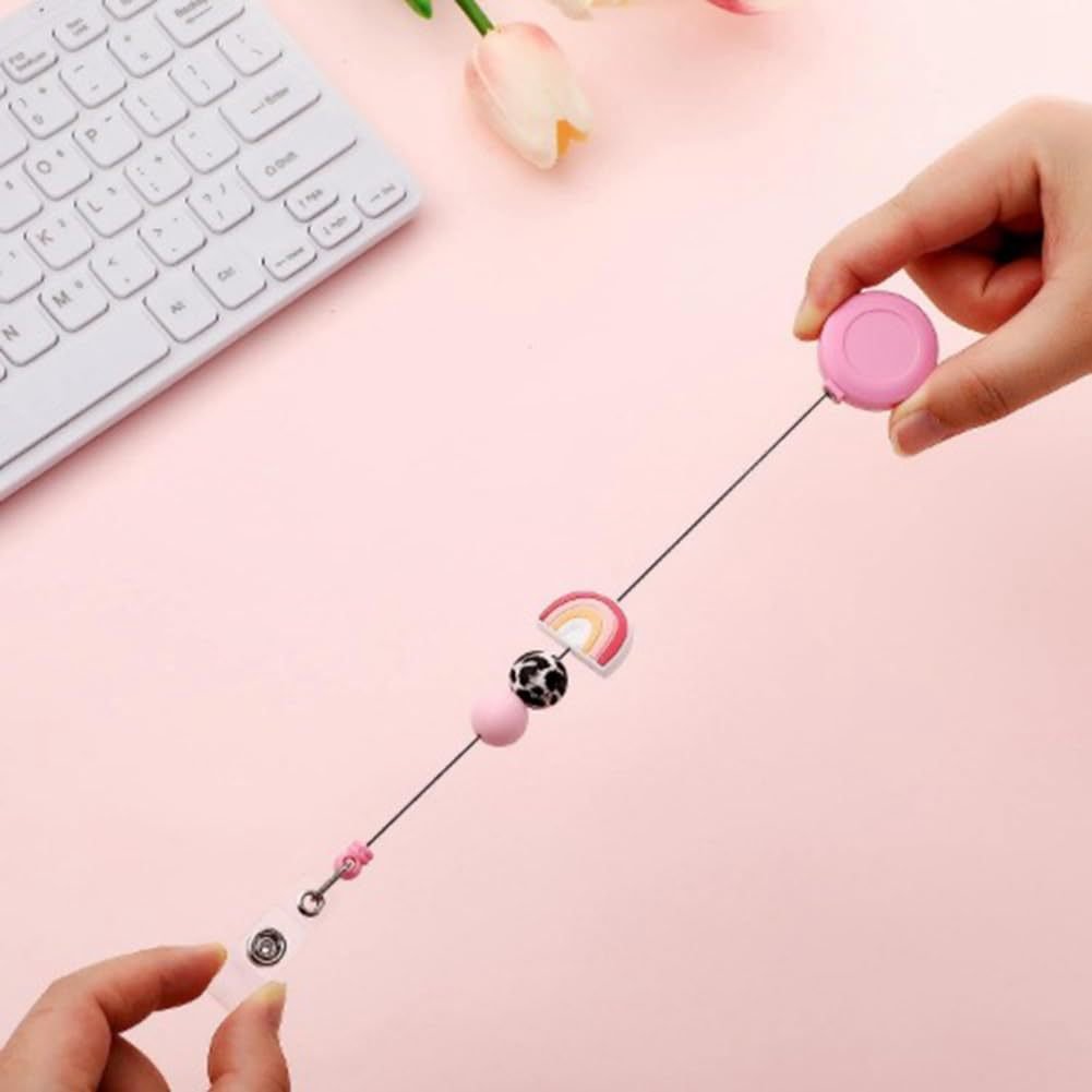 Factory Brand Work Keychain Silicone Beaded Easy-Pull Buckle Anti-Lost Features Telescopic Lanyard Chest Card ID