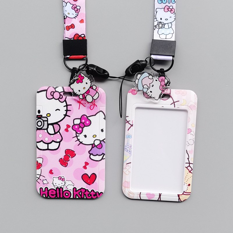 Anti-Lost Plastic Student Bus Name ID Badge Cartoon Cute Kitty Design Card Holder With Scalable Lanyards Accessories Card Case