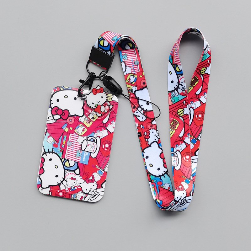 Anti-Lost Plastic Student Bus Name ID Badge Cartoon Cute Kitty Design Card Holder With Scalable Lanyards Accessories Card Case