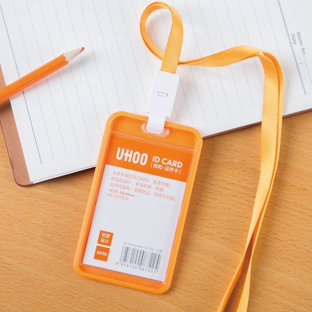 UHOO waterproof vertical high transparent acrylic TPR id card holder creative office work name badge holder