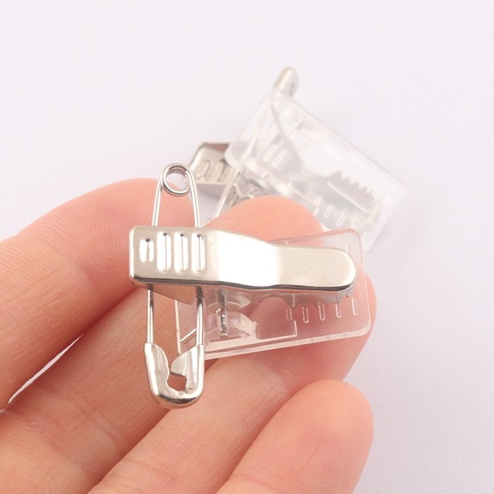plastic base ID card holder badge clip with safety pin for lapel brooch