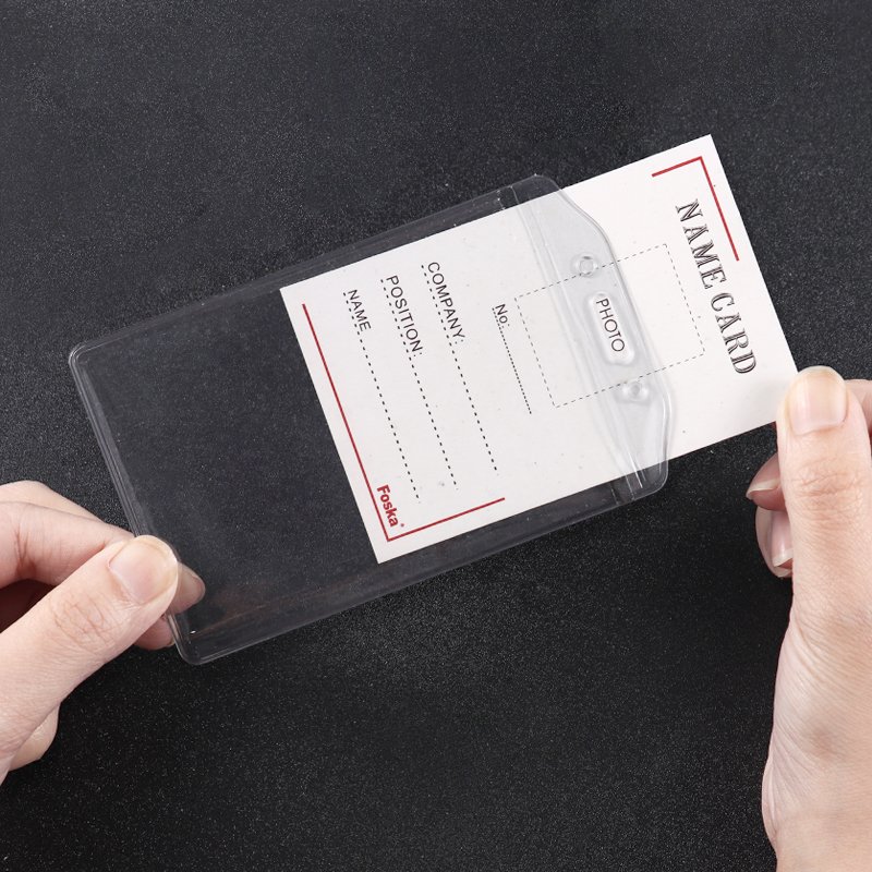 Foska Plastic waterproof type clear pvc horizontal name tag badge id card holder with Clip
