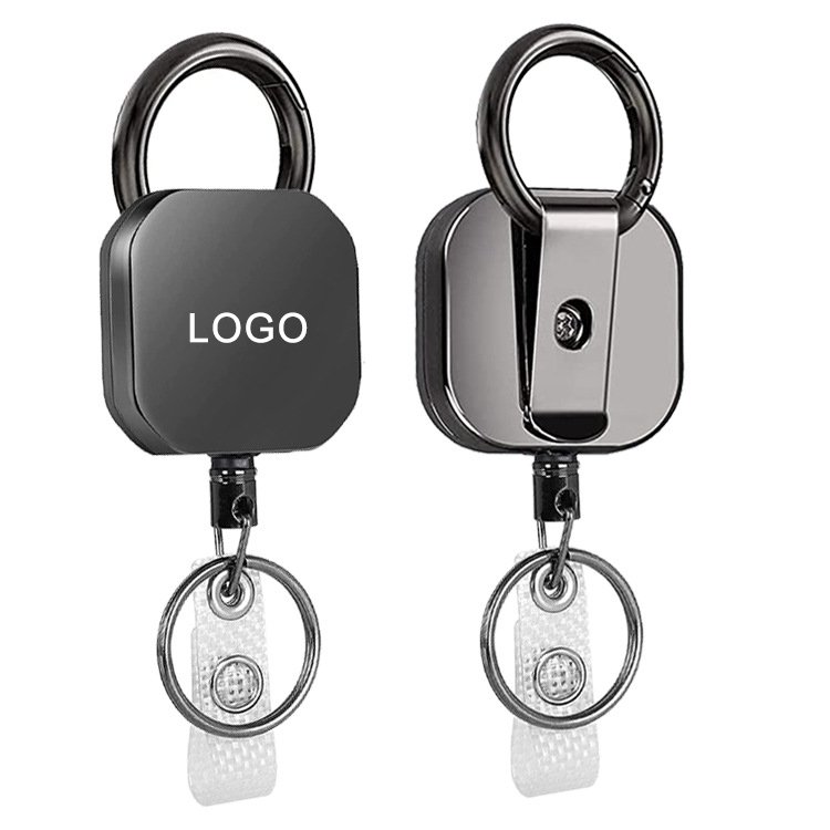 Custom Logo Heavy Duty Zinc Alloy Retractable Badge Holder Reel Square Metal ID Badge Card Holder With Belt Clip For Camping