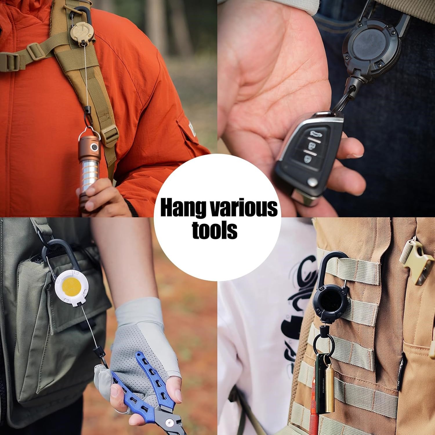 Retractable Multitool Carabiner Keychain Badge Holder Heavy Duty with 58cm Stainless Steel Cord,TLX0282