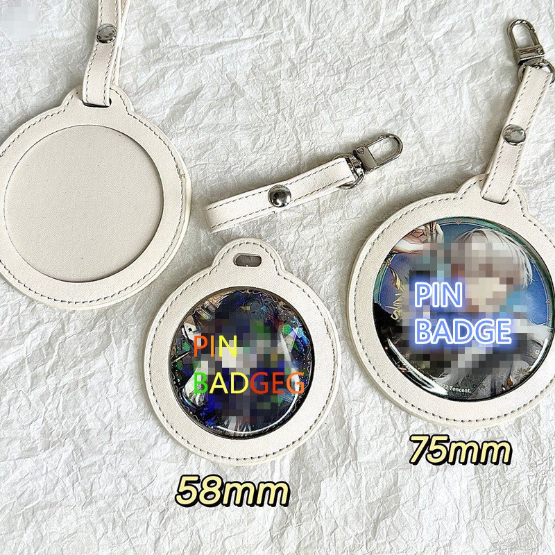 Wholesale Pu Leather Badge Protective Bag Can Badge Charm Keychain 75mm 58mm Carton Holder Leather Carton Holder