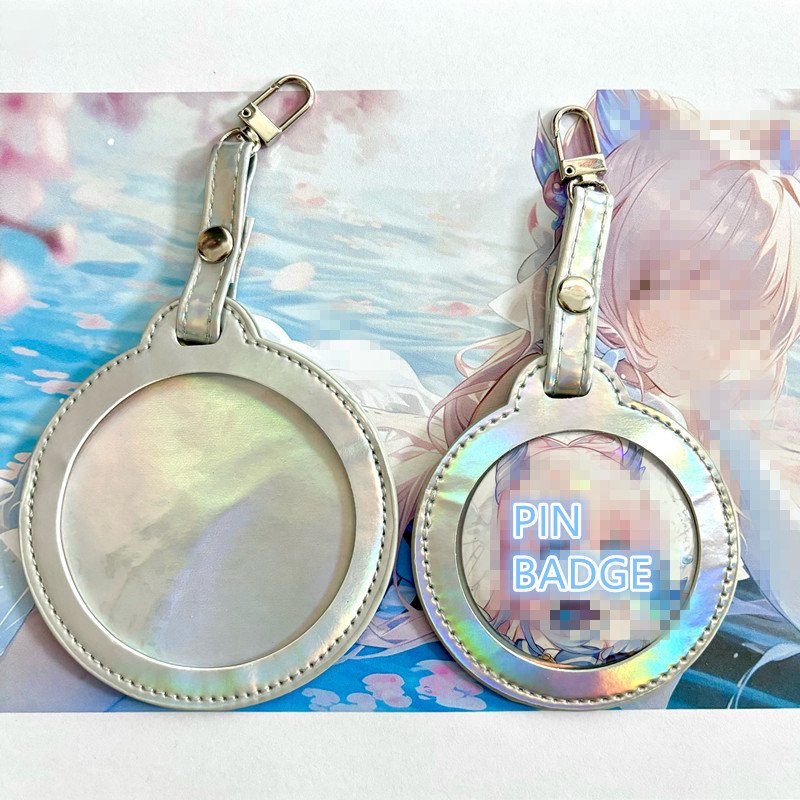 Wholesale Pu Leather Badge Protective Bag Can Badge Charm Keychain 75mm 58mm Carton Holder Leather Carton Holder