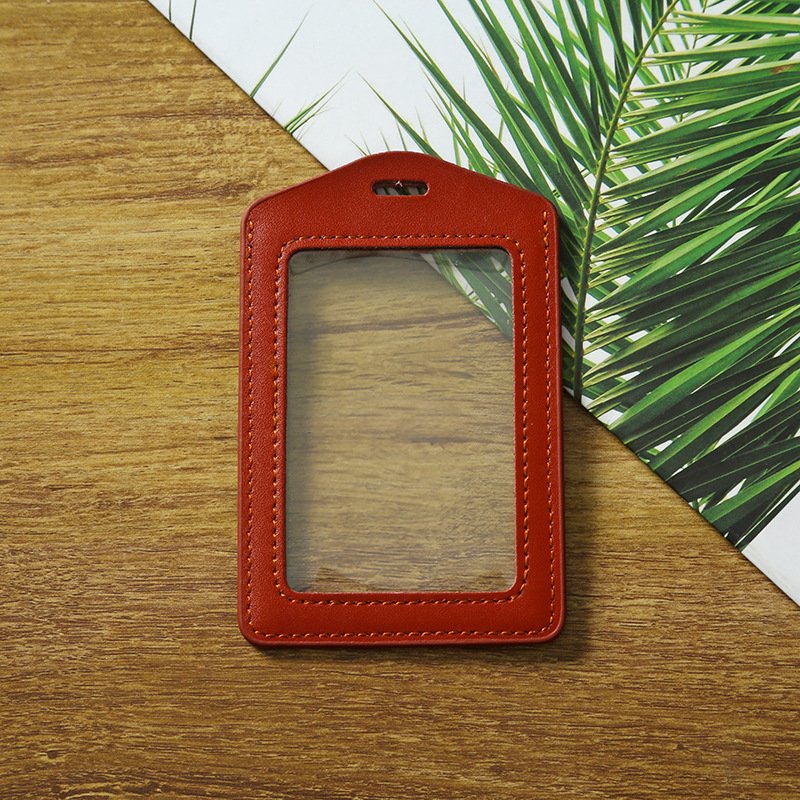 Vertical & Horizontal Genuine Leather Business Card Holder Double Transparent Badge id Card Holder