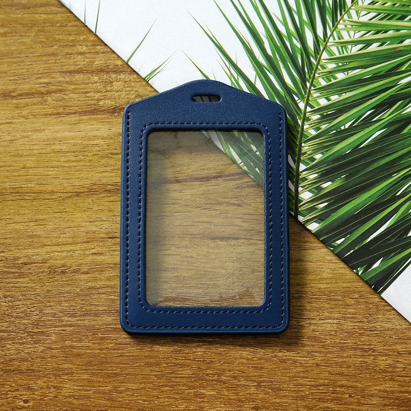 Vertical & Horizontal Genuine Leather Business Card Holder Double Transparent Badge id Card Holder
