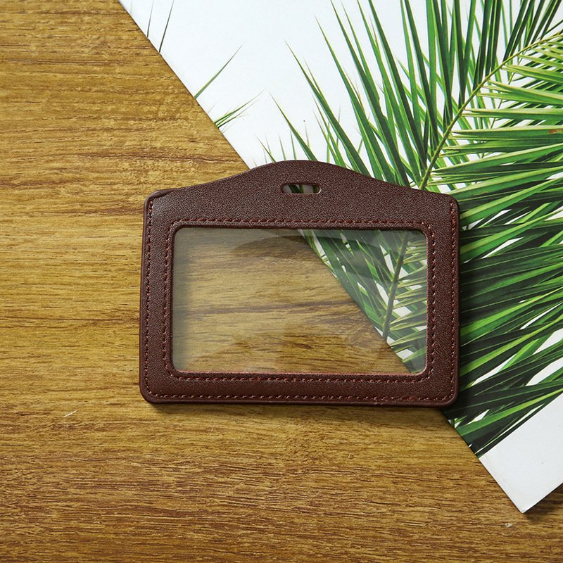 Vertical & Horizontal Genuine Leather Business Card Holder Double Transparent Badge id Card Holder