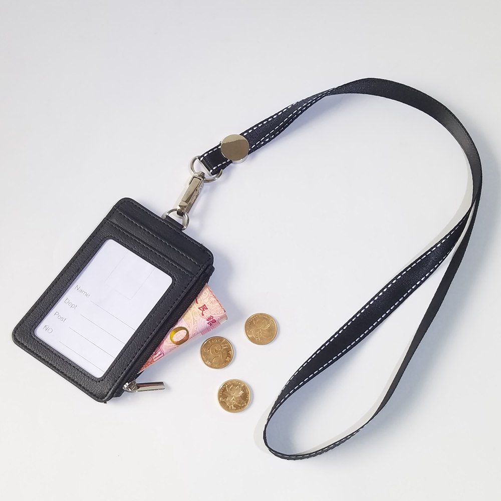 Wholesale hot sell Vertical Style PU Leather Business Id Credit Card Badge Holder With Lanyard