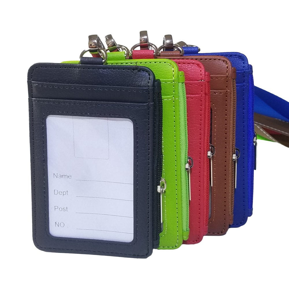 Wholesale hot sell Vertical Style PU Leather Business Id Credit Card Badge Holder With Lanyard