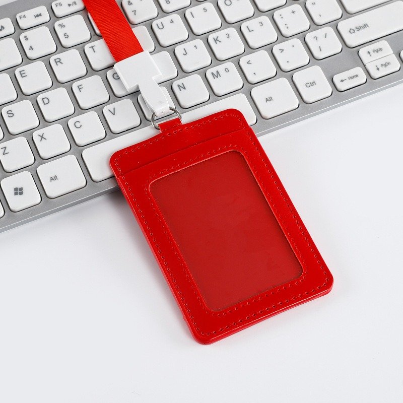Custom Wholesale Candy Color PU Leather ID card badge holders With Lanyards