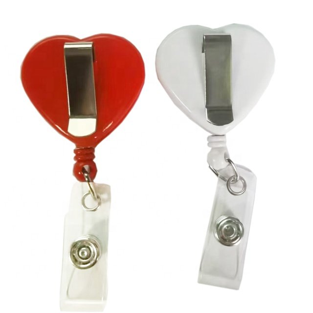custom epoxy sticker heart shape retractable abs id badge reel badge holder