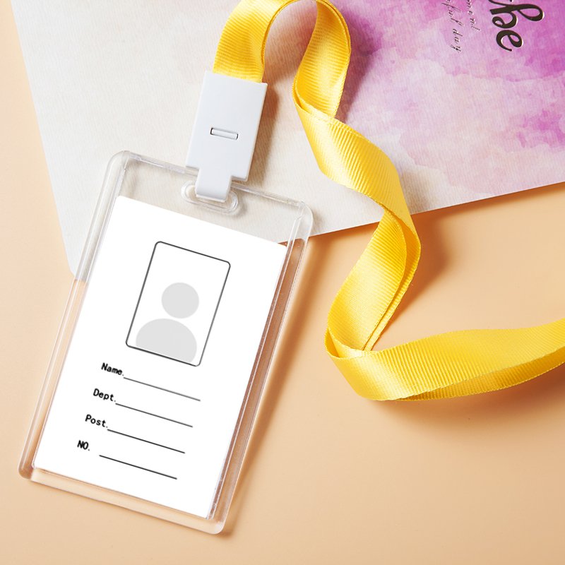 Hot Sale Customizable Pattern Horizontal Clear Acrylic Card Holder with Neck Strap for Business Cards Office School Tags Badges