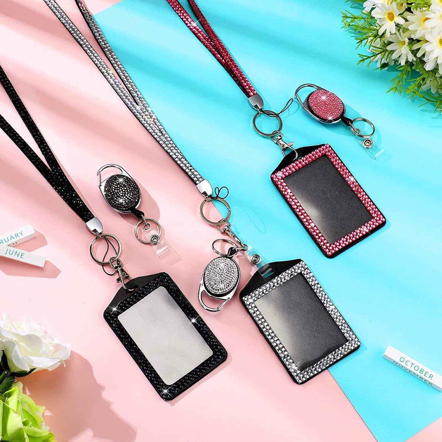 BSBH 2023 Popular Handmade Colorful Rhinestone Neck Lanyard With ID Card Badge Holder