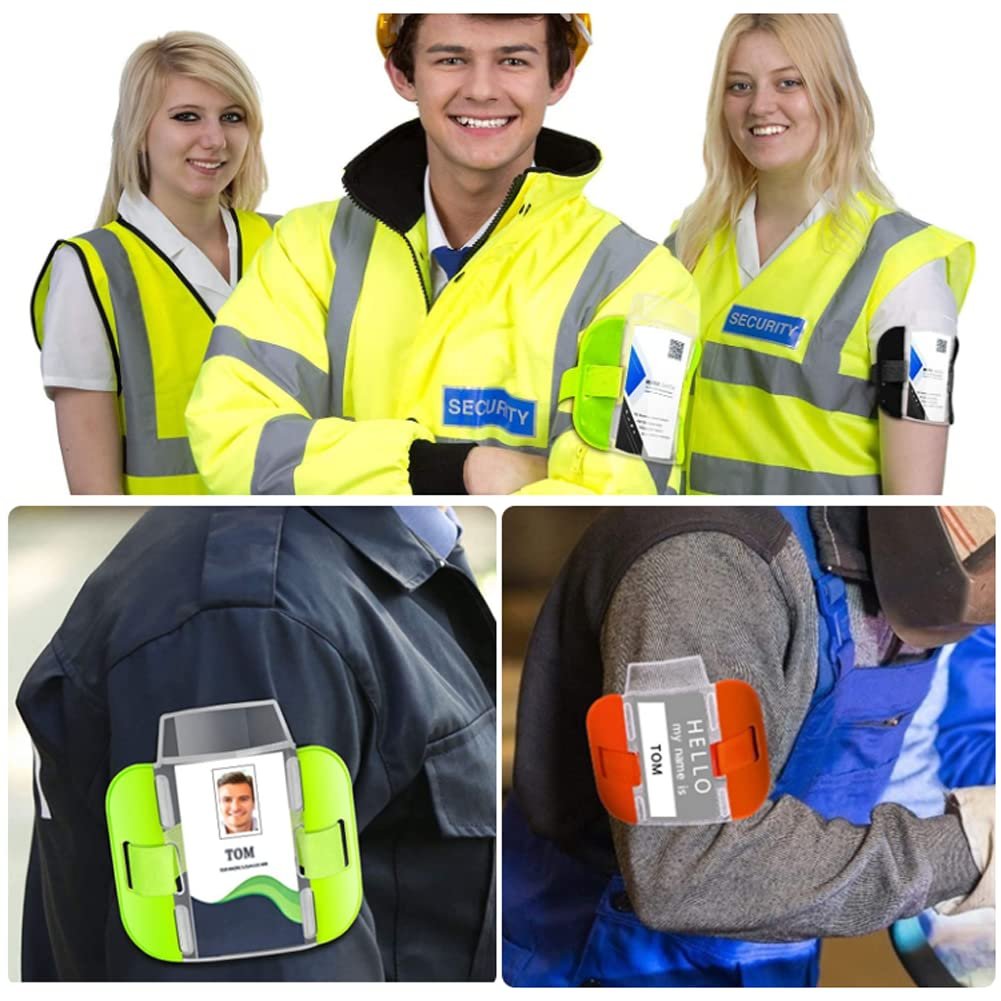 Arm Badge Holder,High Visibility Bright Neon Adjustable Waterproof Armband ID Card License Badge Holder