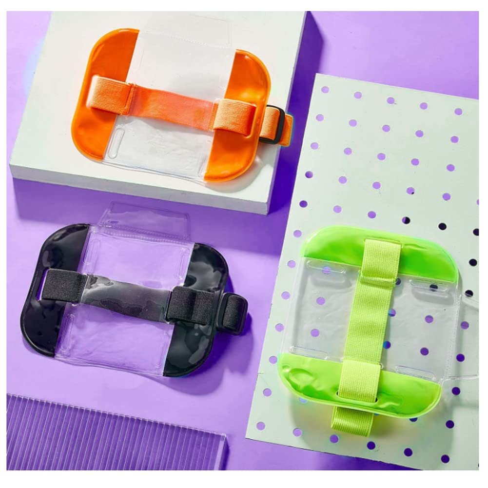 Arm Badge Holder,High Visibility Bright Neon Adjustable Waterproof Armband ID Card License Badge Holder