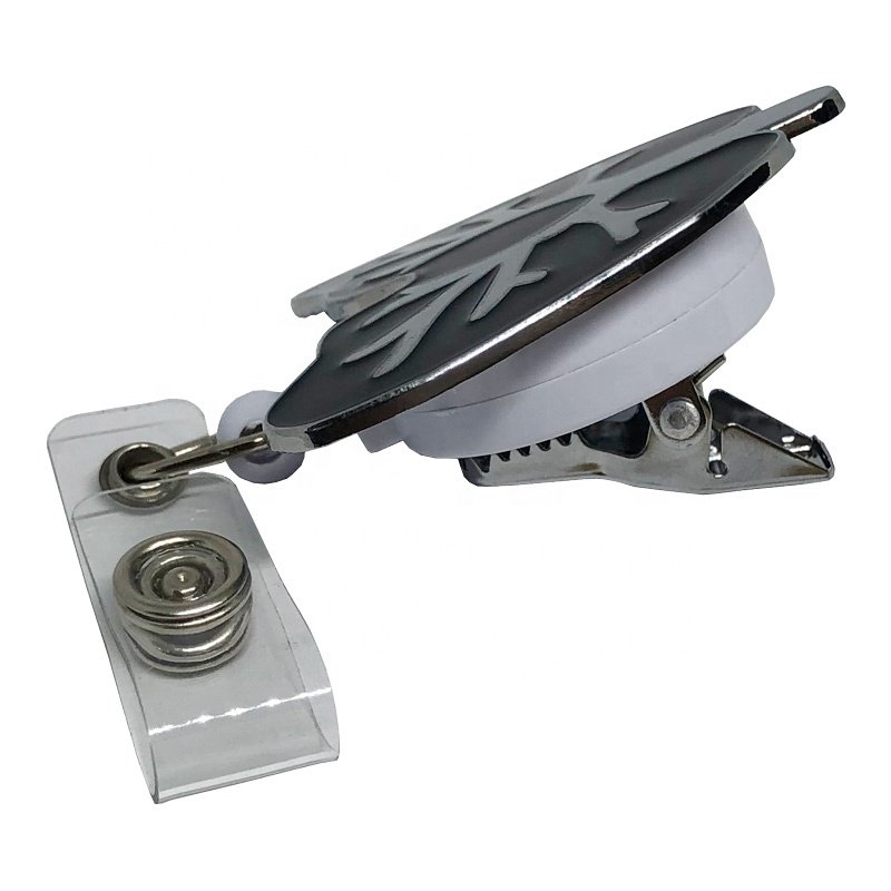 Manufacturer Custom Metal Chrome Retractable Lung Shape Medical Nurse ID Badge Reel Clip Holder With Rotation Alligator Clip