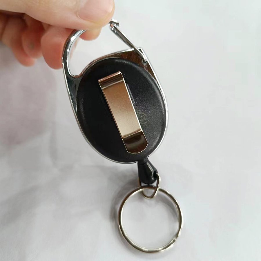 Customized Heavy Duty Retractable Telescopic Keychain Metal Id Badge Reel Holder With Belt Clip Key Ring For Name Card Keychain