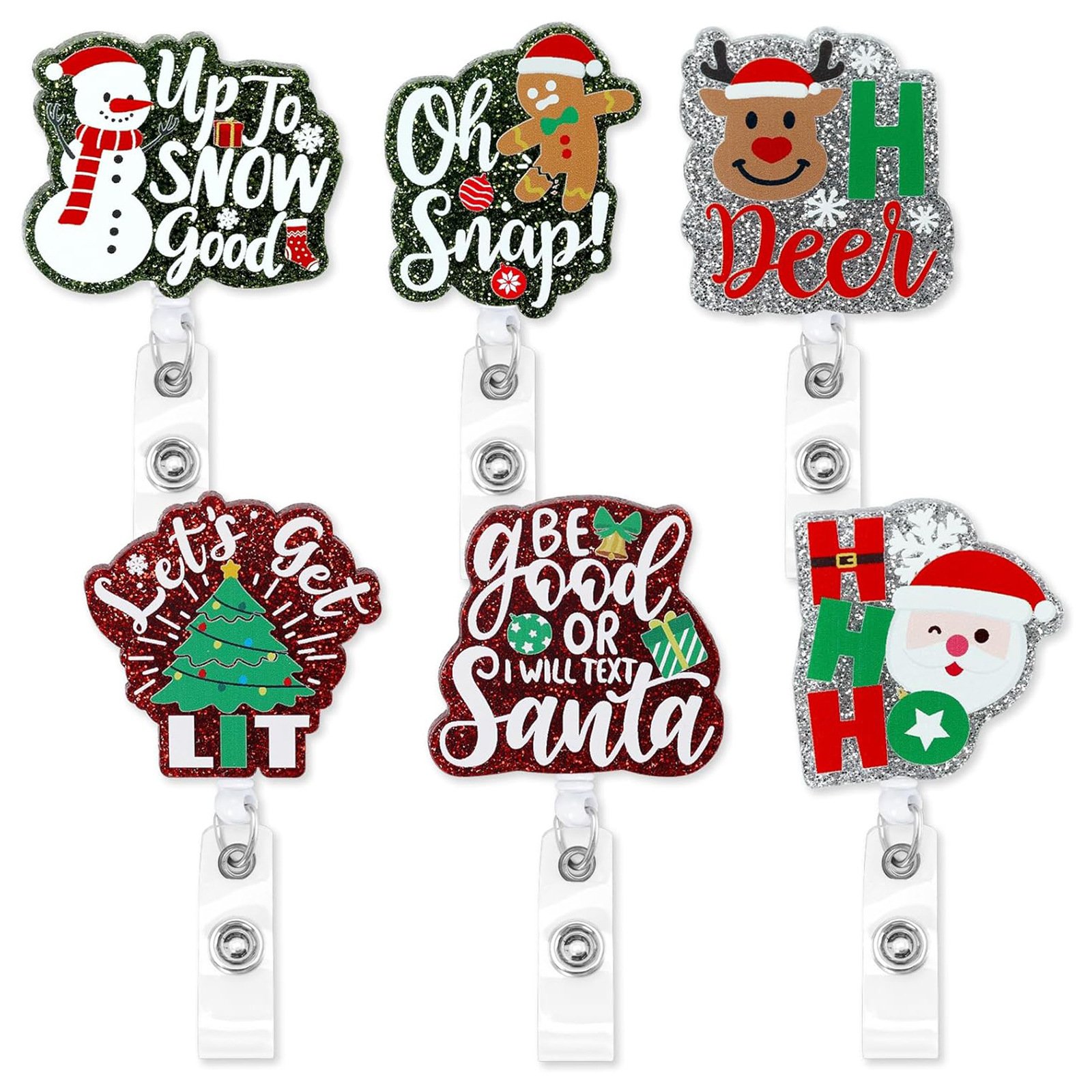 Santa Claus Snowman Elk Acrylic Badge Reel Retractable ID Badge Holder with 360° Rotatable Alligator Clip Nurse Christmas Gift