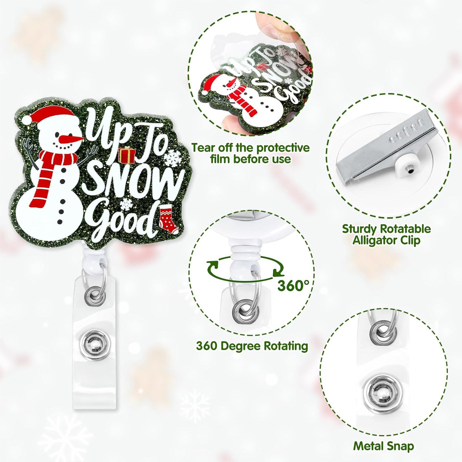 Santa Claus Snowman Elk Acrylic Badge Reel Retractable ID Badge Holder with 360° Rotatable Alligator Clip Nurse Christmas Gift