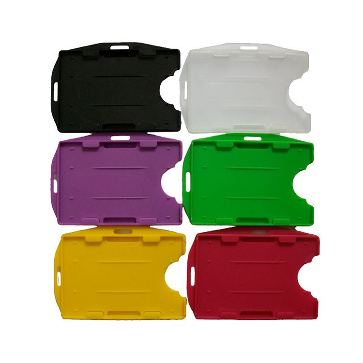 Multi-color PP frosted cover customized Hard Plastic Open Face ID Card Badge Holder Horizontal Dual Use Card Holders