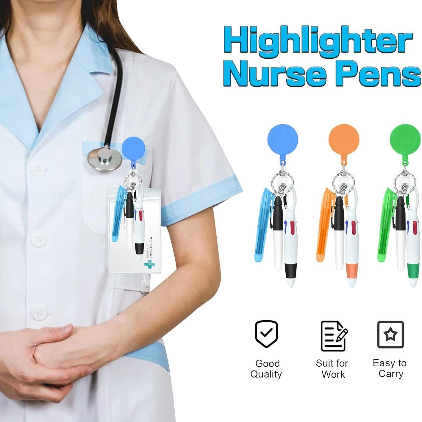 Hot Selling Retractable Easy-Pull ID Buckle Nurse Badge Clip ABS Material Festival Gift with Printed Logo Medical Nurse Pen Suit
