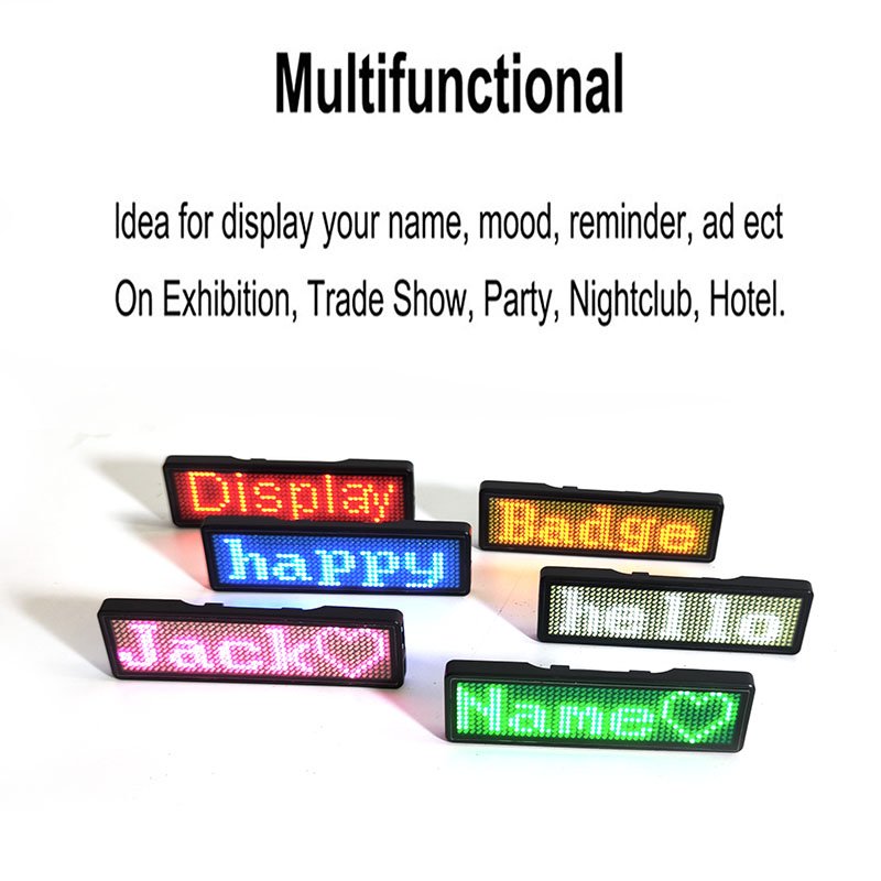 Multi-language Wearable custom made led badge flashing scrolling text digital signage restaurant waiter led sign