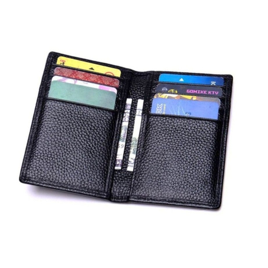 Custom logo PU Leather ID Card Holder Wallet Case in Black Color