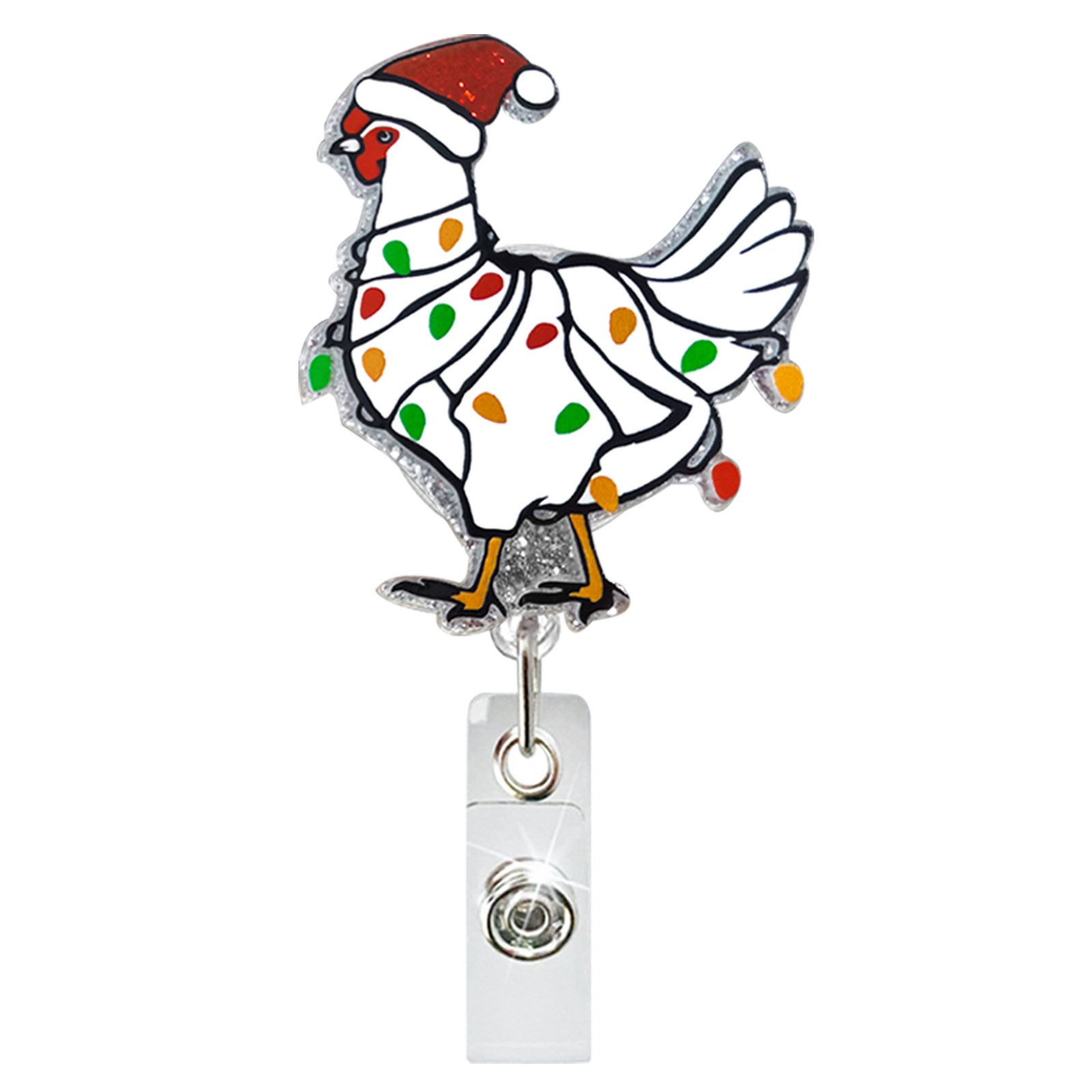 Christmas Glitter acrylic sloth dinosaur Crane puppy Retractable swivel crocodile clip badge reel holder