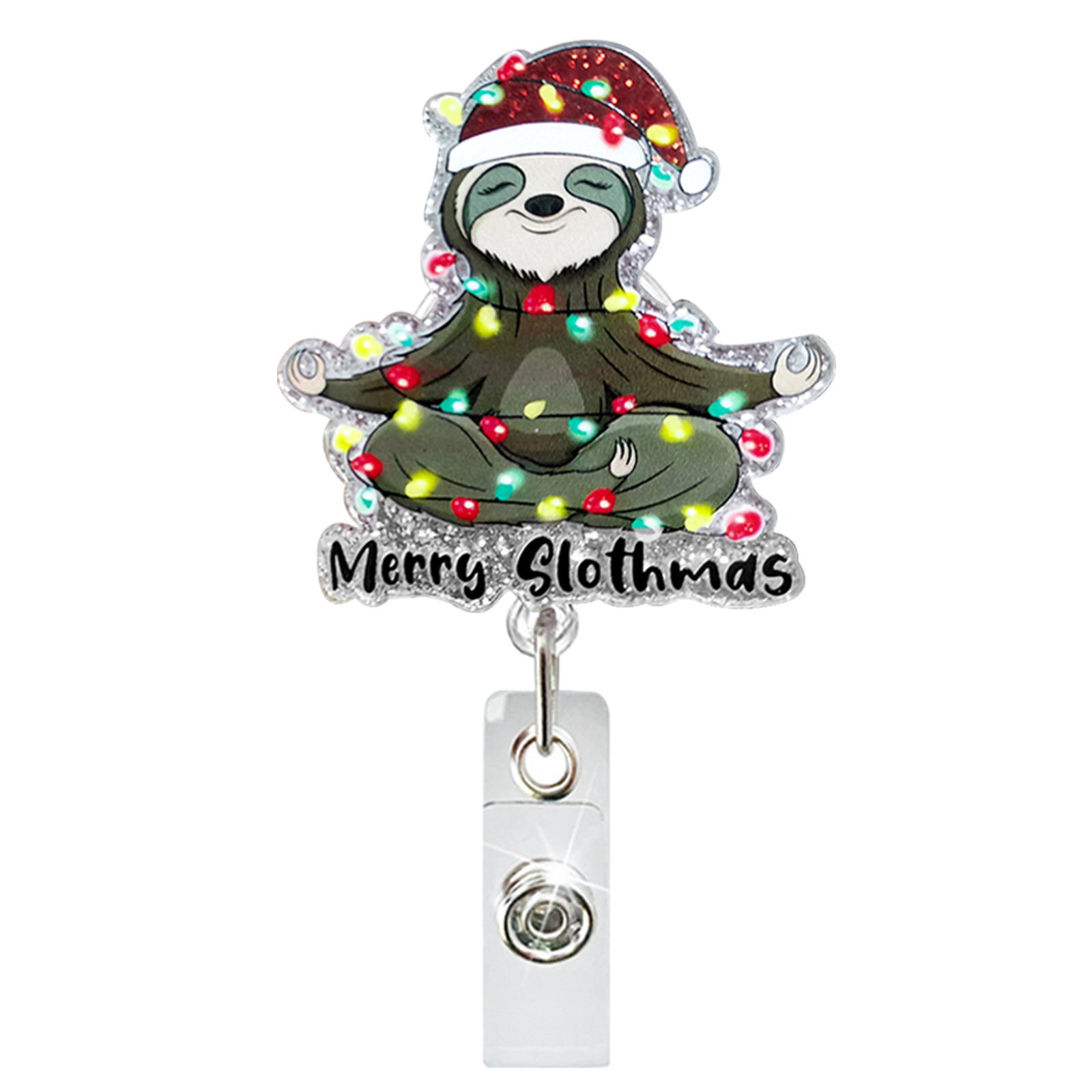 Christmas Glitter acrylic sloth dinosaur Crane puppy Retractable swivel crocodile clip badge reel holder